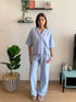Women summer pajama set Light Blue buttoned Shirt+ Pants